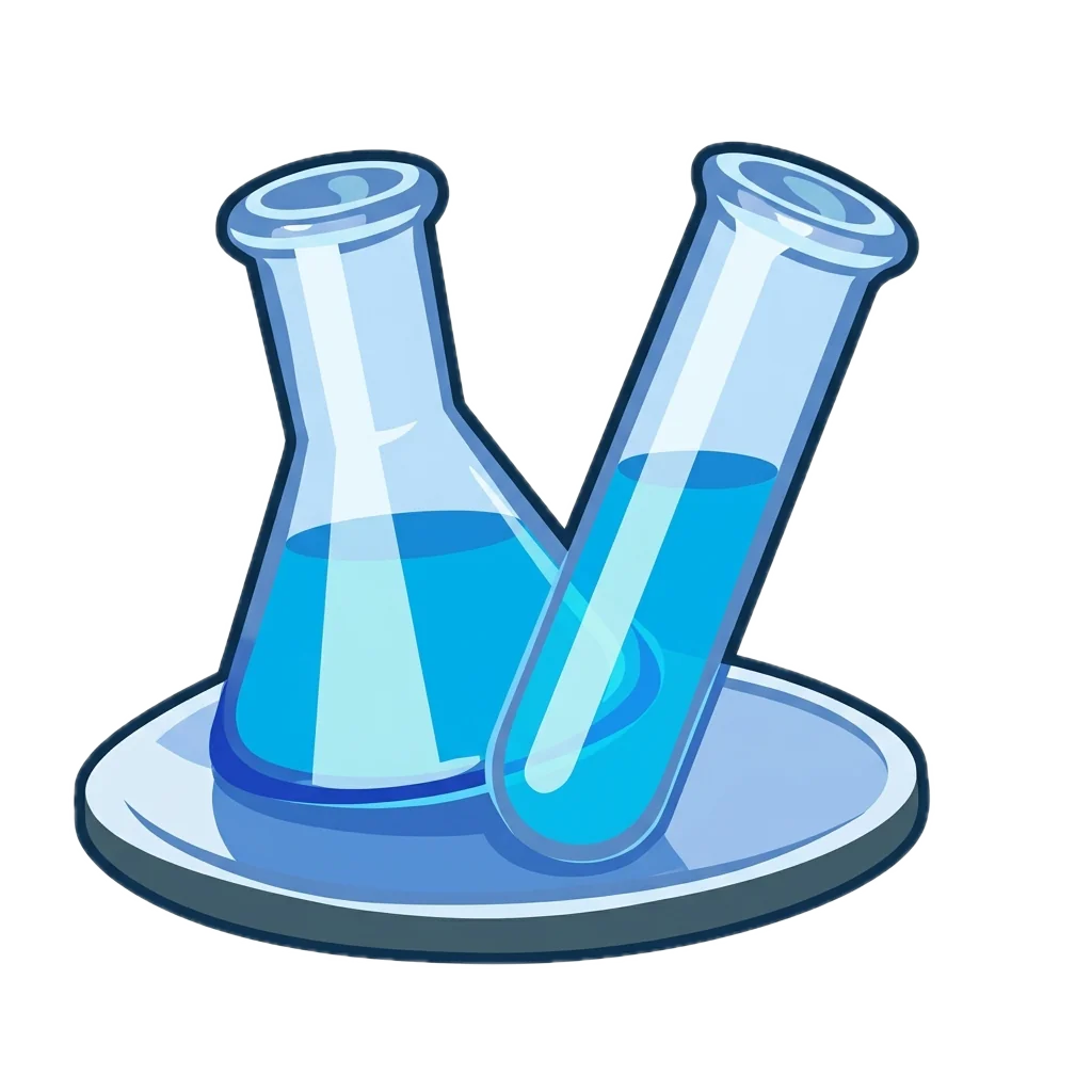 Blue laboratory flask and test tube for the Last War Research Tree Tracker