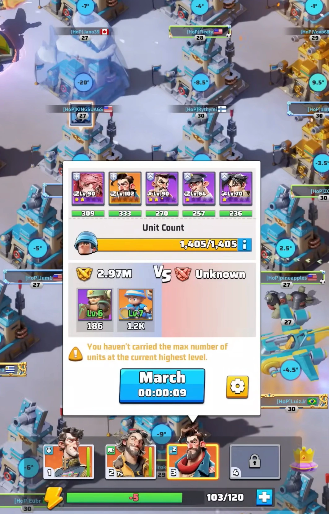 A frozen player base during a blizzard in Last War Survival Season 2, showing the unfreeze mutual assistance mechanic.
