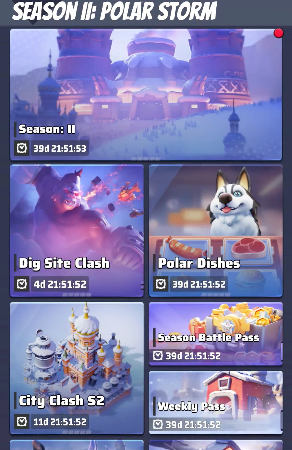 Last War Survival Season 2 Week 2 Polar Dishes event main crafting interface featuring Snowflake the dog.