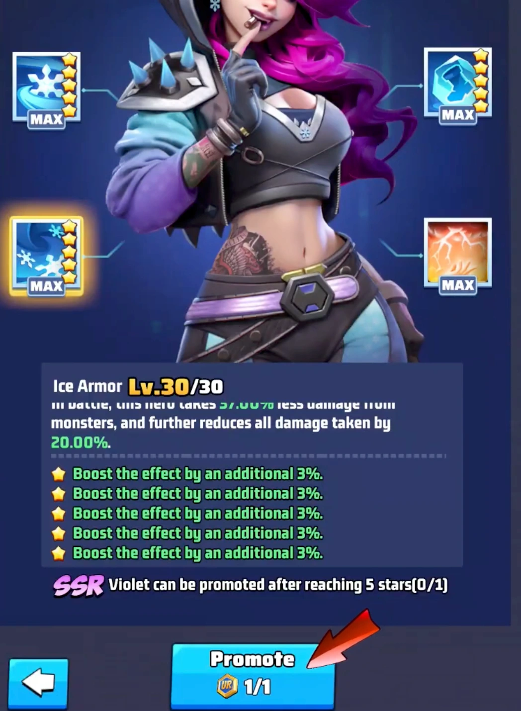 Legendary Hero Badge requirement screen for upgrading Violet to UR in Last War Survival Season 2.