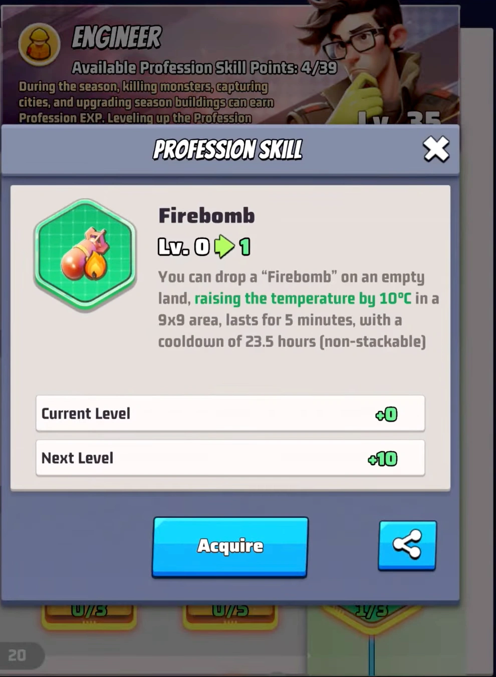 Using the Firebomb and Intense Overdrive Engineer skills to survive blizzards.