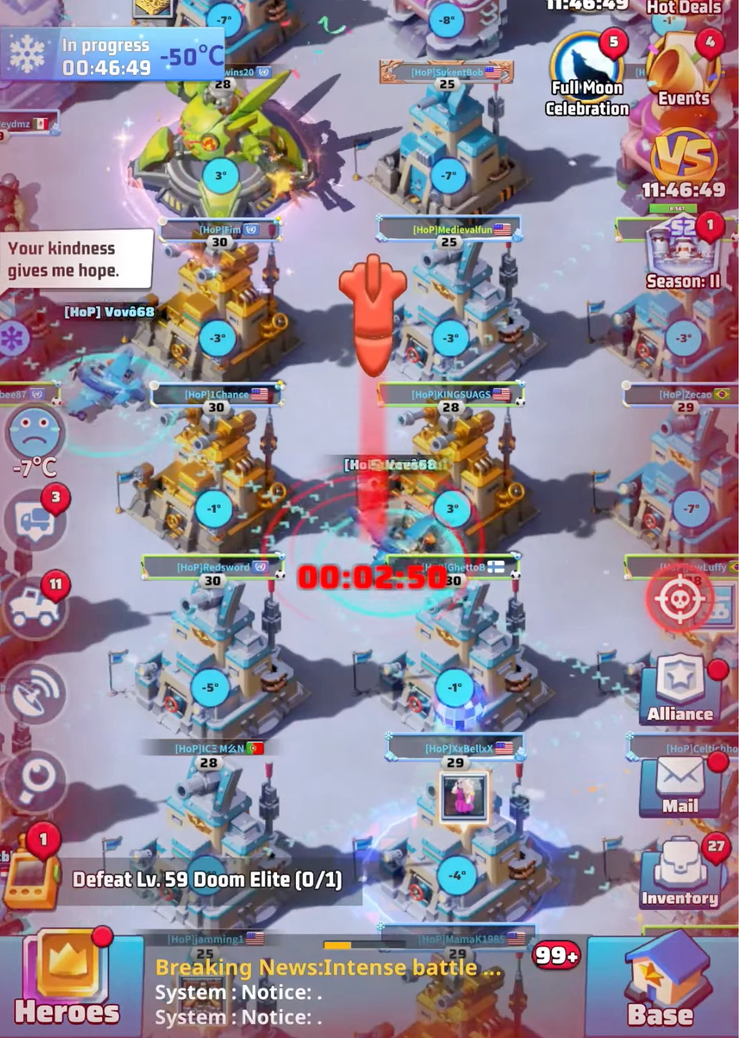Avoiding the Warlord Missile red blast zone during the Rare Soil War.