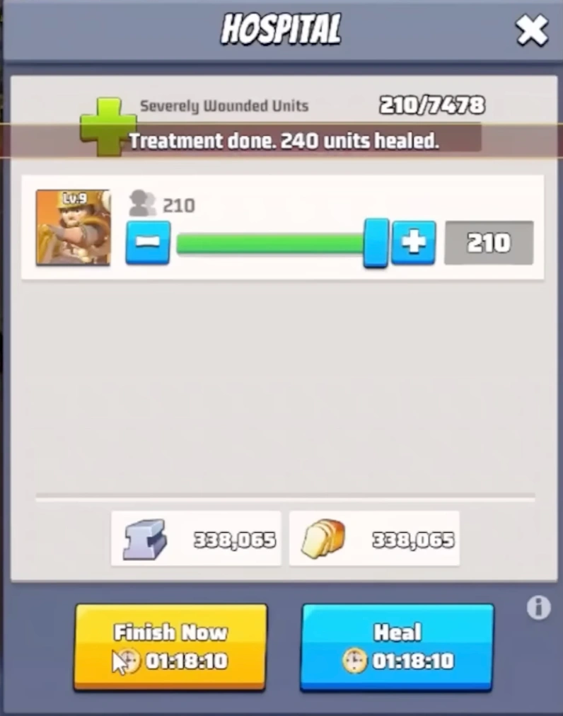 Healing wounded troops in the hospital after fighting the Giant Glacieradon boss in Last War Survival.