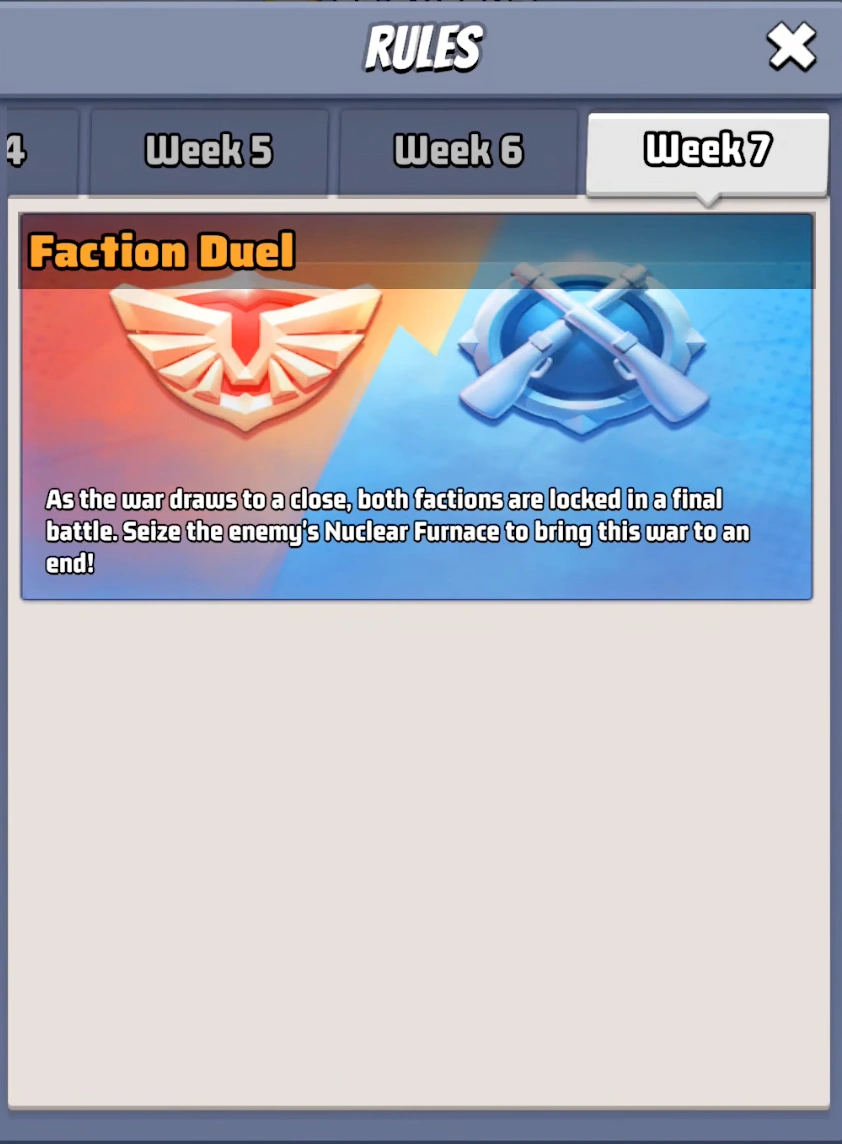 Faction Duel gameplay rules and objective details in Last War Survival Season 2 Week 7