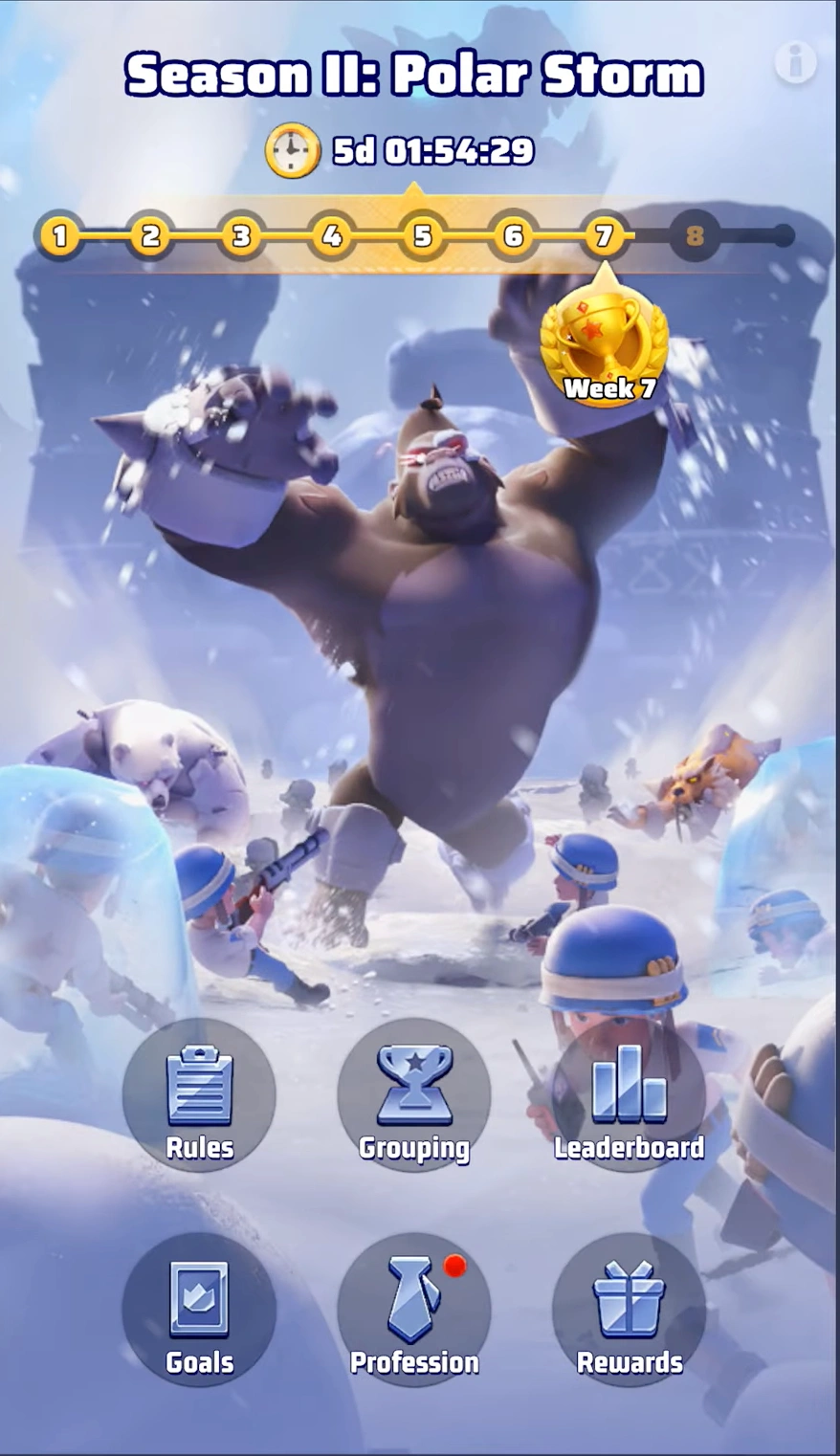 Last War Survival Game Season 2 Week 7 Polar Storm timeline screen showing active events