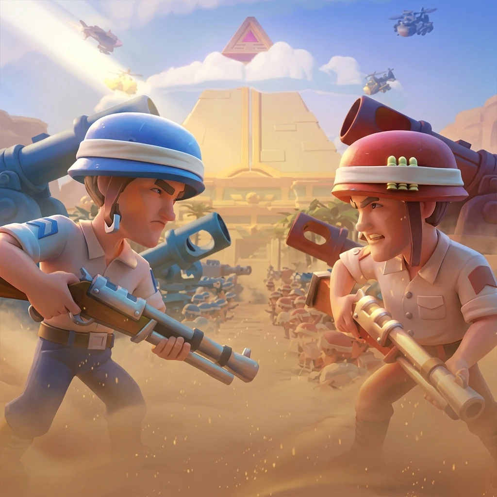 Season 3 Golden Kingdom artwork showing Scarlet Legion and Golden Tribe commanders facing off in front of a desert pyramid under missile fire