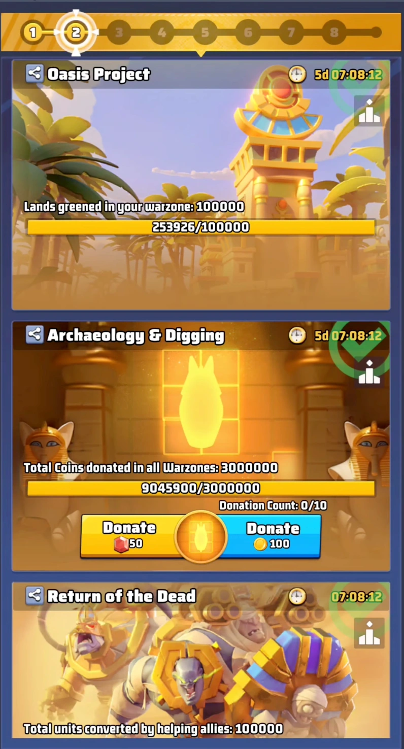 Last War Survival Season 3 Week 2 Golden Realm objectives including Oasis Project and Archaeology.