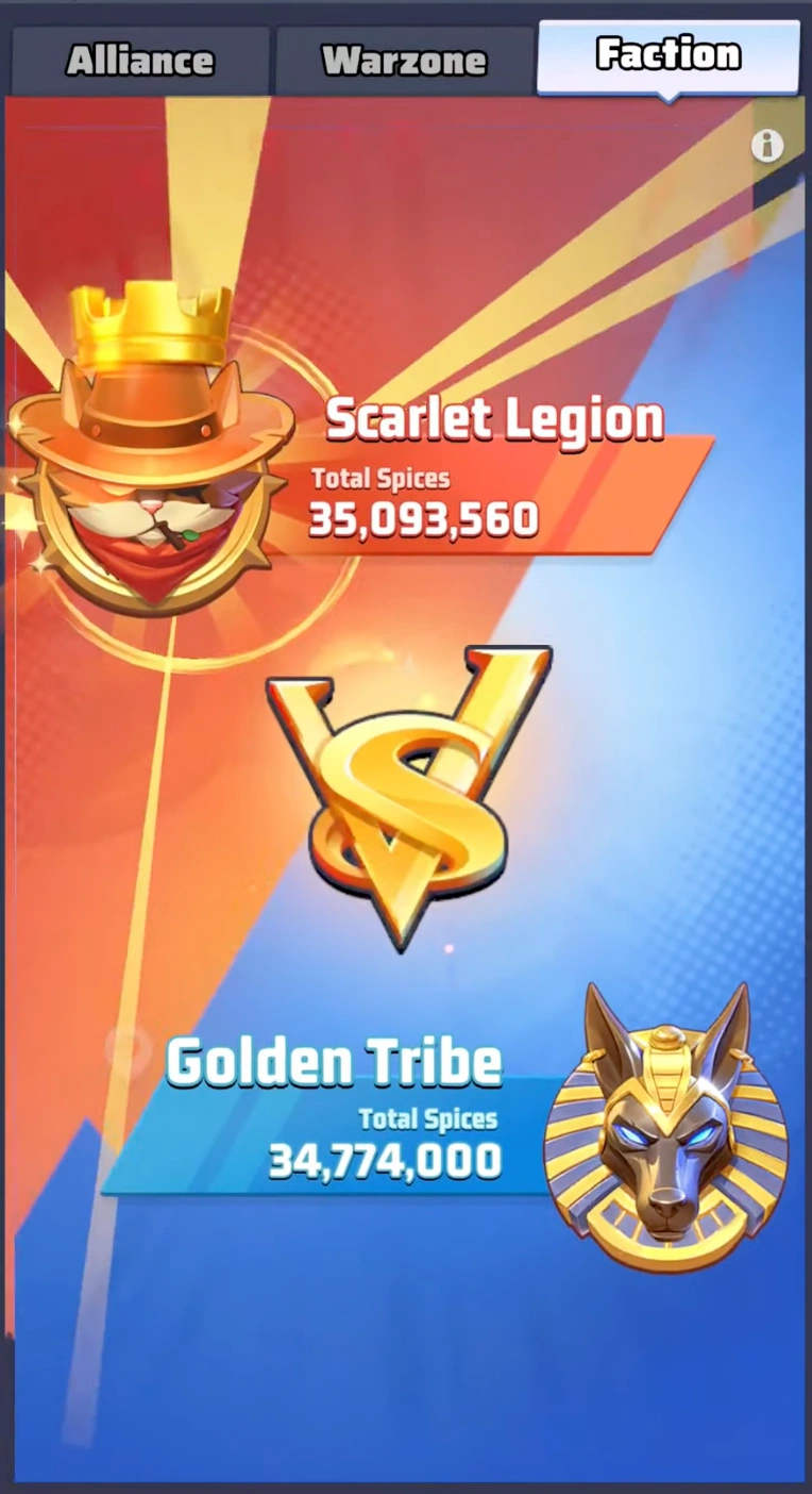 Scarlet Legion versus Golden Tribe Faction Awards screen