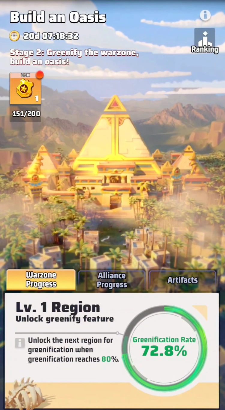 Tracking the server-wide Lv. 1 Region Greenification Rate in Last War Survival.