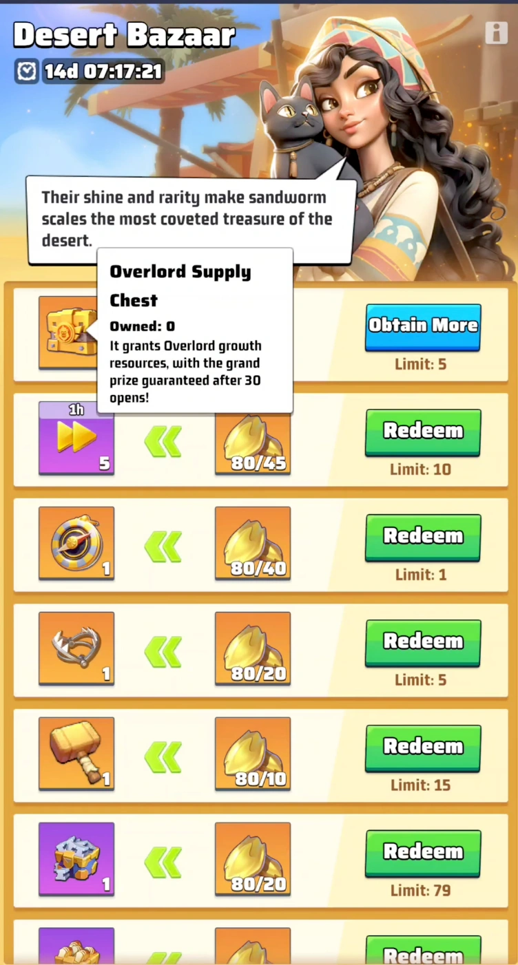 Purchasing the rare Overlord Supply Chest in the Desert Bazaar.