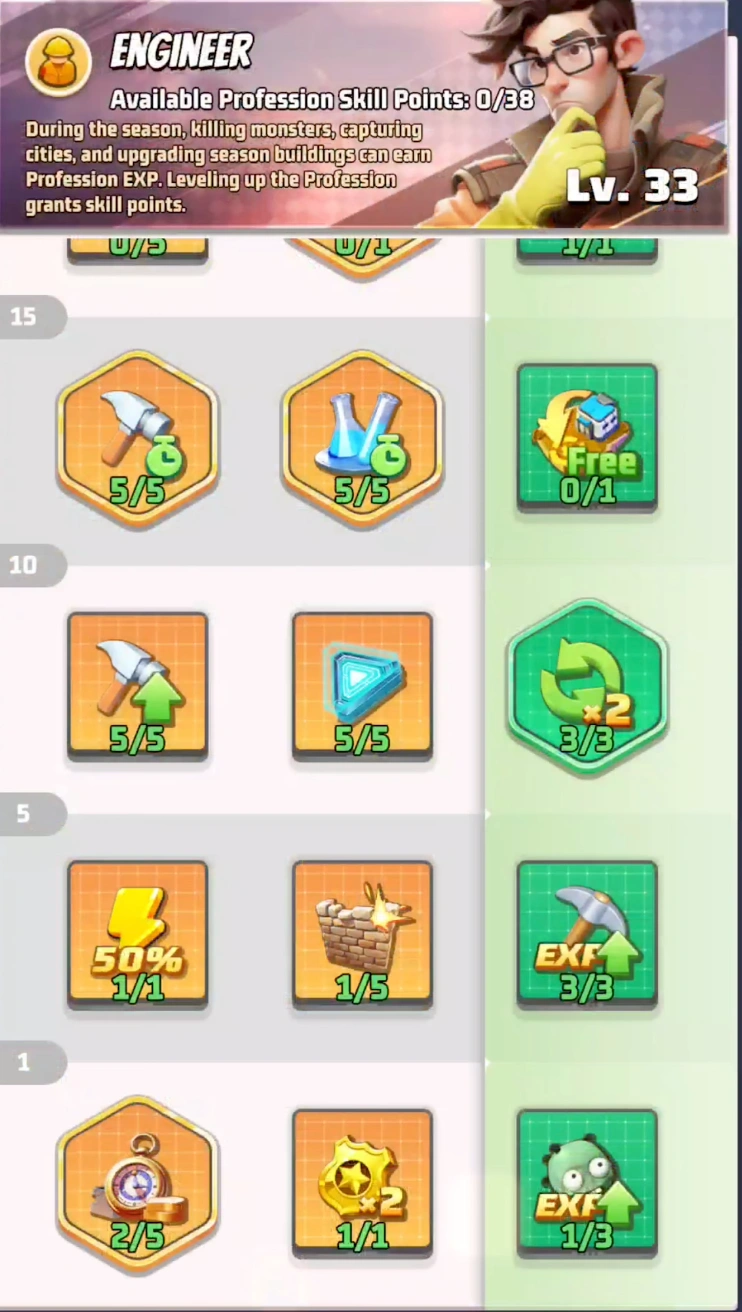 Leveling up the Engineer Profession Skill Tree in Last War Survival to gain powerful buffs.