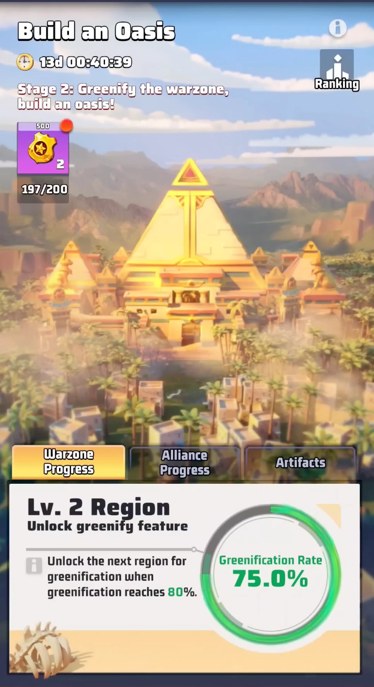Unlocking Desert Artifacts and Region progression in Last War Survival Season 3 Week 6 Build an Oasis event.