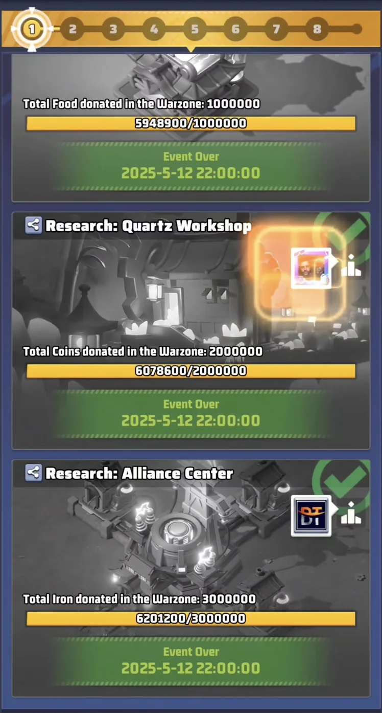 World donation screen in Last War Survival Season 4 Week 1 to unlock the Optoelectronic Lab and Quartz Workshop.