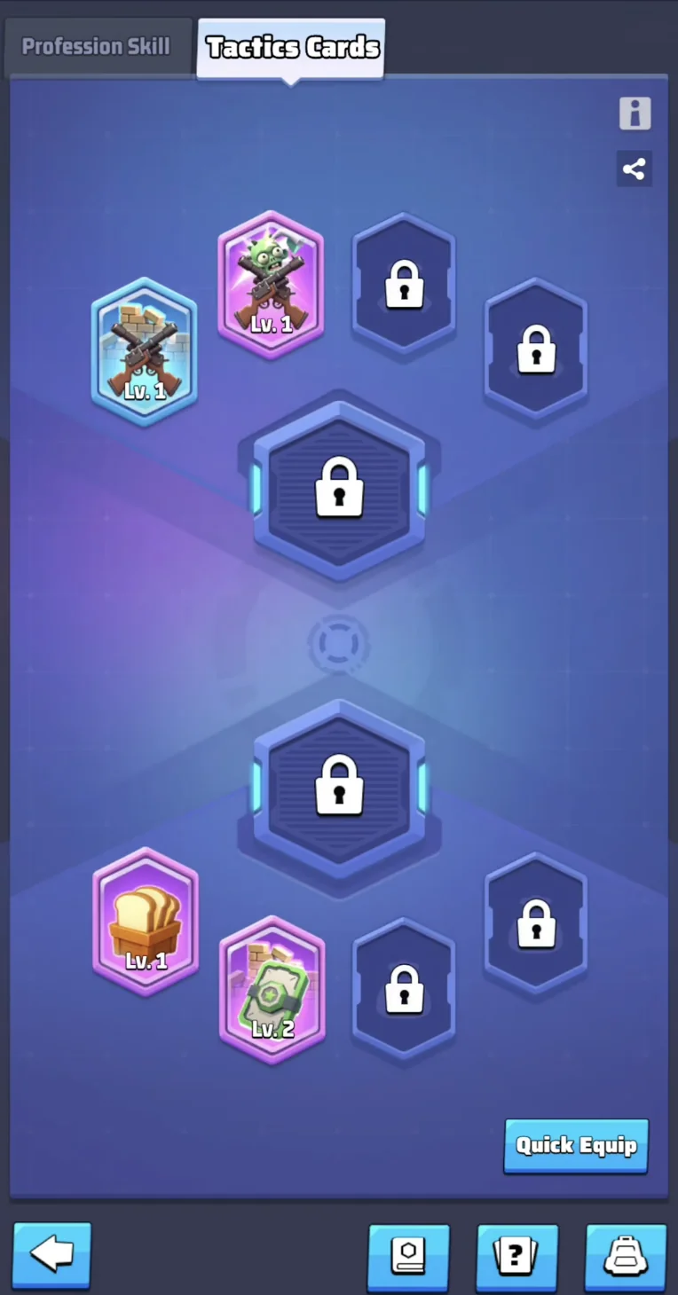 Tactics Cards equip screen in Last War Survival Season 4 showing Battle Card and Resource Card slots.